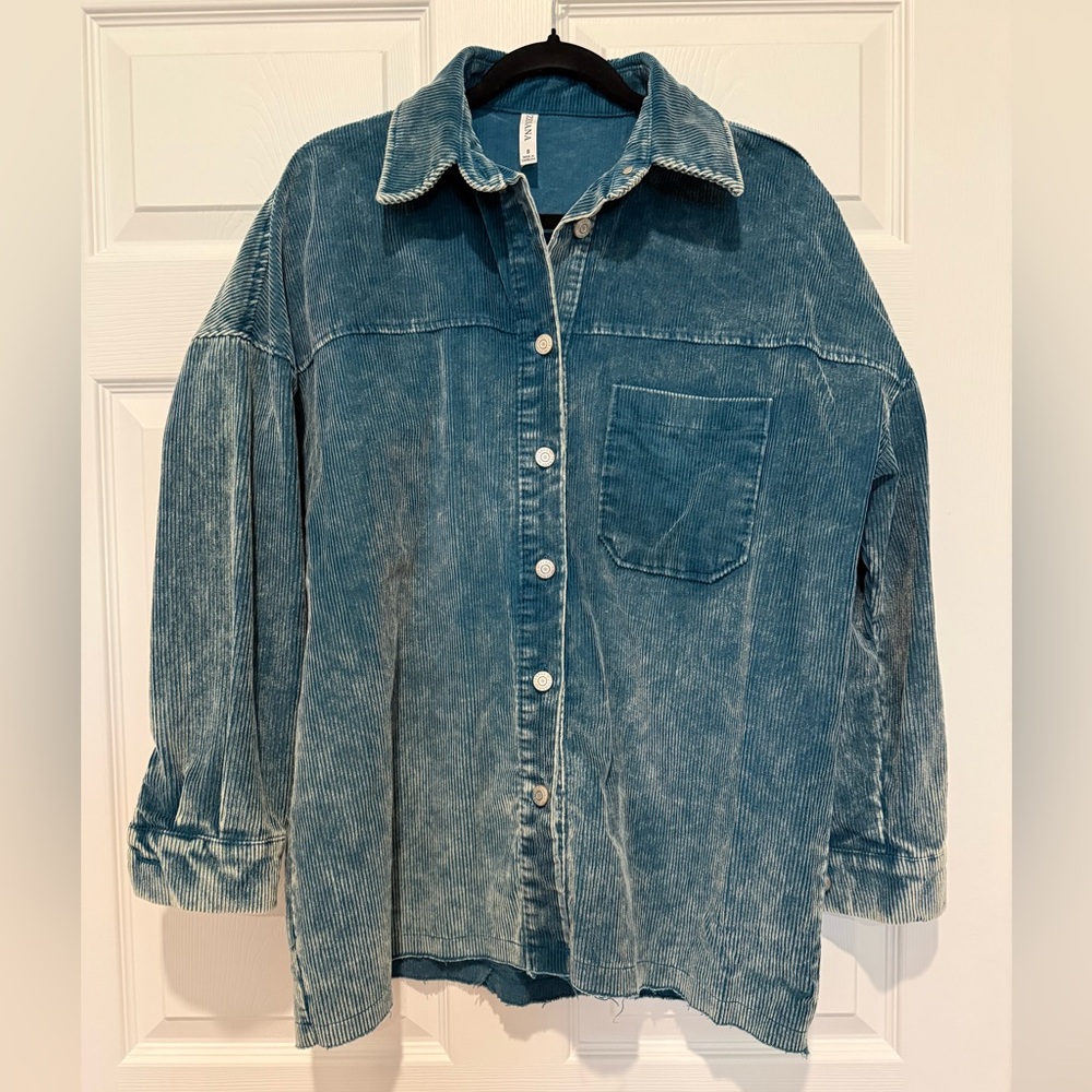 Zenana Teal Corduroy Button-Up Shirt